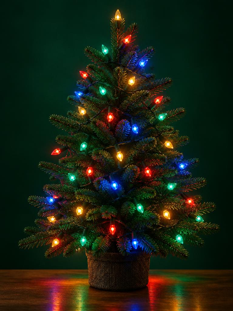 Illustration of multicolored programmable lights on a Christmas tree